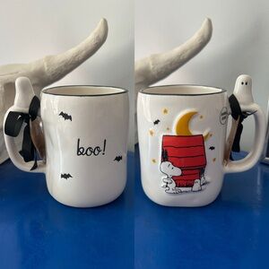 Rae Dunn Halloween Peanuts Snoopy Boo! with Ghost on Handle Double Sided Mug